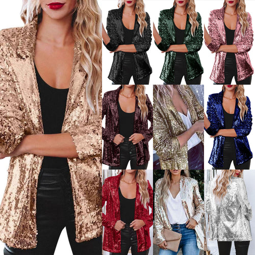 Damen Paillettenjacke mit weitem Schnitt und eleganten Details EB
