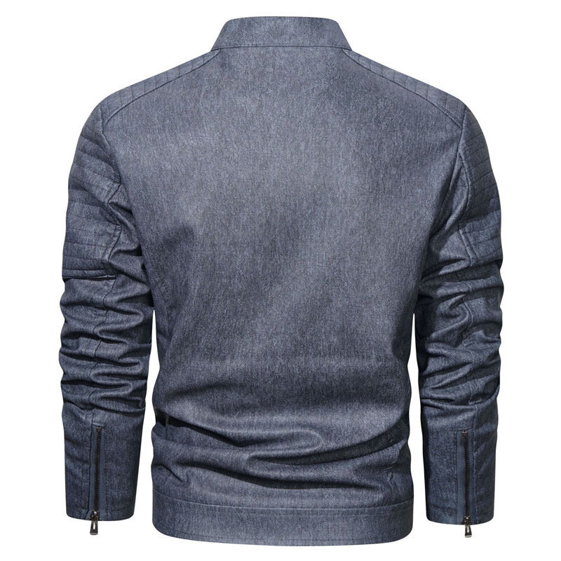 Herren Denim-Optik Bomberjacke mit Stehkragen und gesteppter Schulterpartie EB