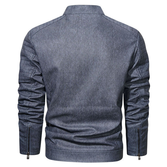 Herren Denim-Optik Bomberjacke mit Stehkragen und gesteppter Schulterpartie EB