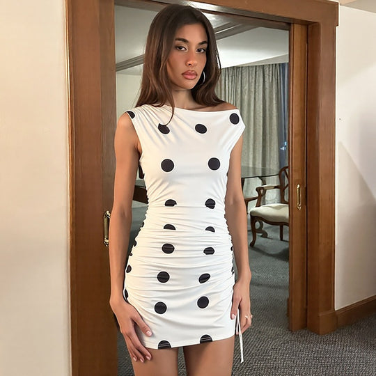 Damen verspieltes Wickelkleid mit asymmetrischem Träger und Punkten EB