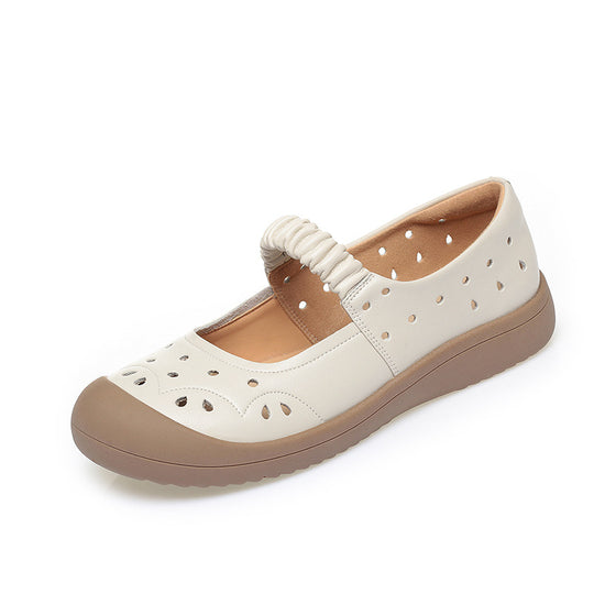 Damen Komfortable Ballerinas mit perforierter Oberfläche und elastischem Riemen EB