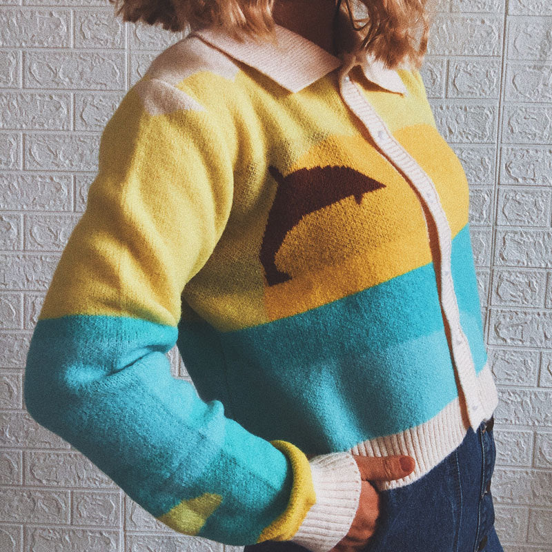 Damen Strickjacke mit verspieltem Motiv und modernem Farbverlauf EB