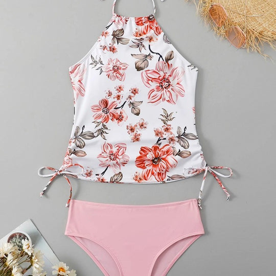 Damen Schnittiger Tankini mit floralem Design und verstellbaren Riemen EB