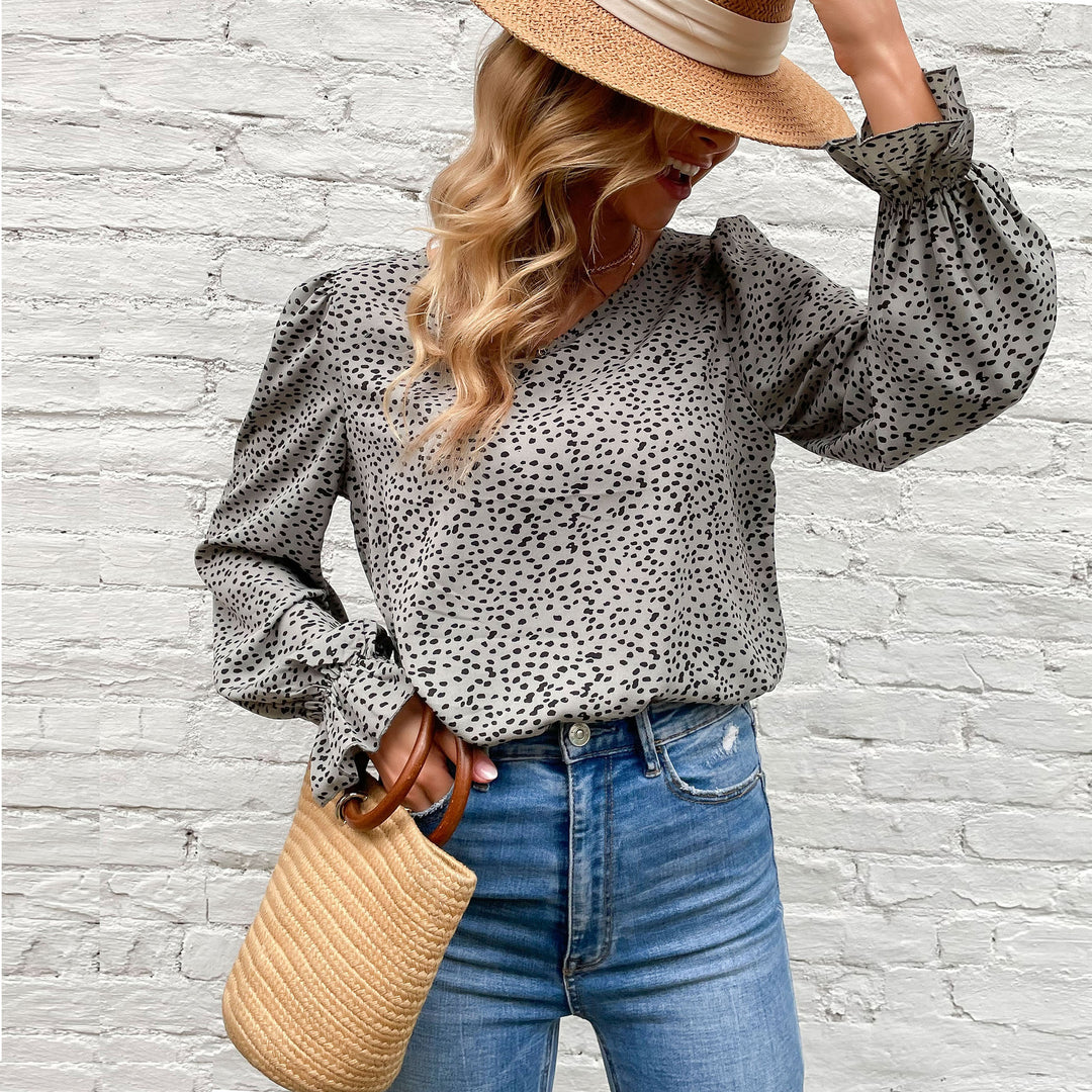 Damen Bluse mit eleganten Puffärmeln und Punkte-Design EB