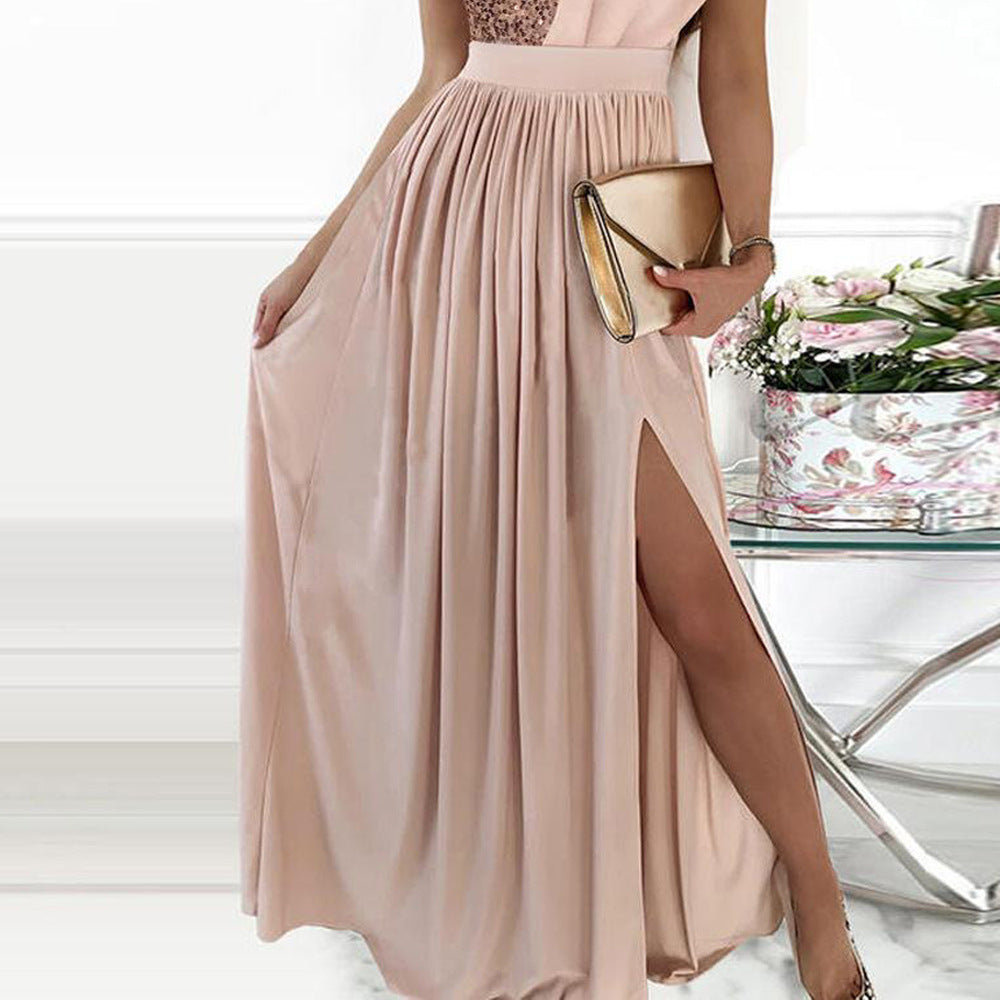 Damen Elegantes Abendkleid mit schimmerndem Oberteil und voluminösem Rock EB