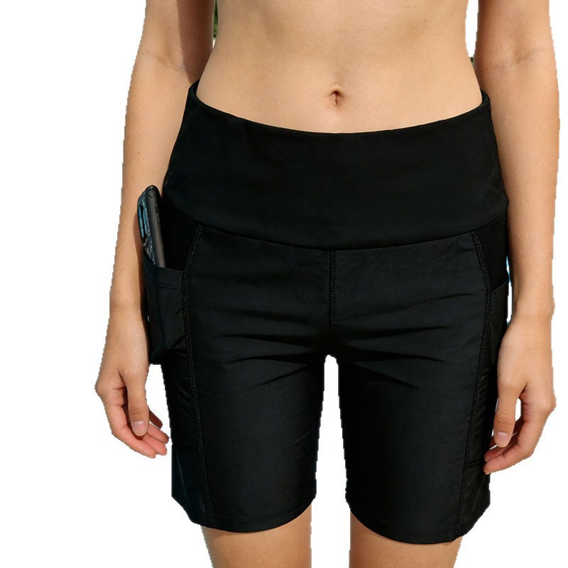 Damen Sportliche Shorts mit hohen Bund und Taschen EB