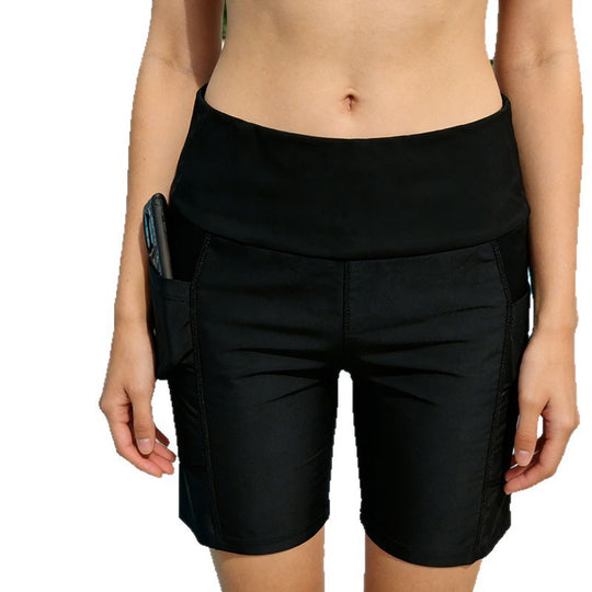 Damen Sportliche Shorts mit hohen Bund und Taschen EB
