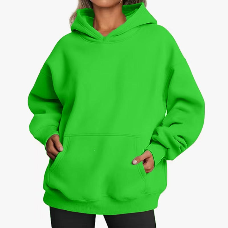 Damen nan Oversize-Kapuzenpullover mit Raglanärmeln, Kängurutasche und weichem Fleece-Innenfutter EB