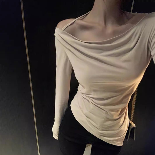 Damen schulterfreies Cowl-Longsleeve mit feinen Spaghettiträgern und sculptender Taillenpassform Eichborn Berlin
