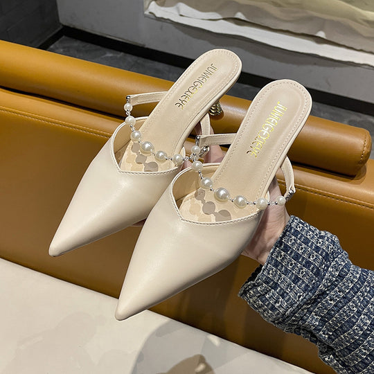 Damen Elegante Slingback-Pumps mit Perlenschmuck EB
