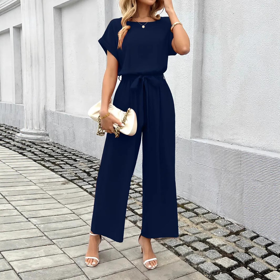 Damen Eleganter Jumpsuit mit Taillengürtel EB