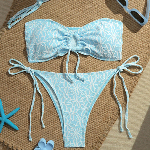 Damen Bandeau-Bikini-Set mit verspielten Rüschendetails EB