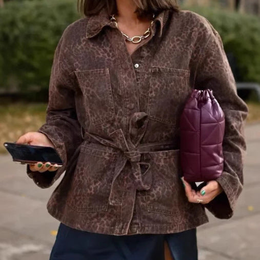 Damen Leinenhemdjacke mit tailliertem Schnitt und Gürtel EB