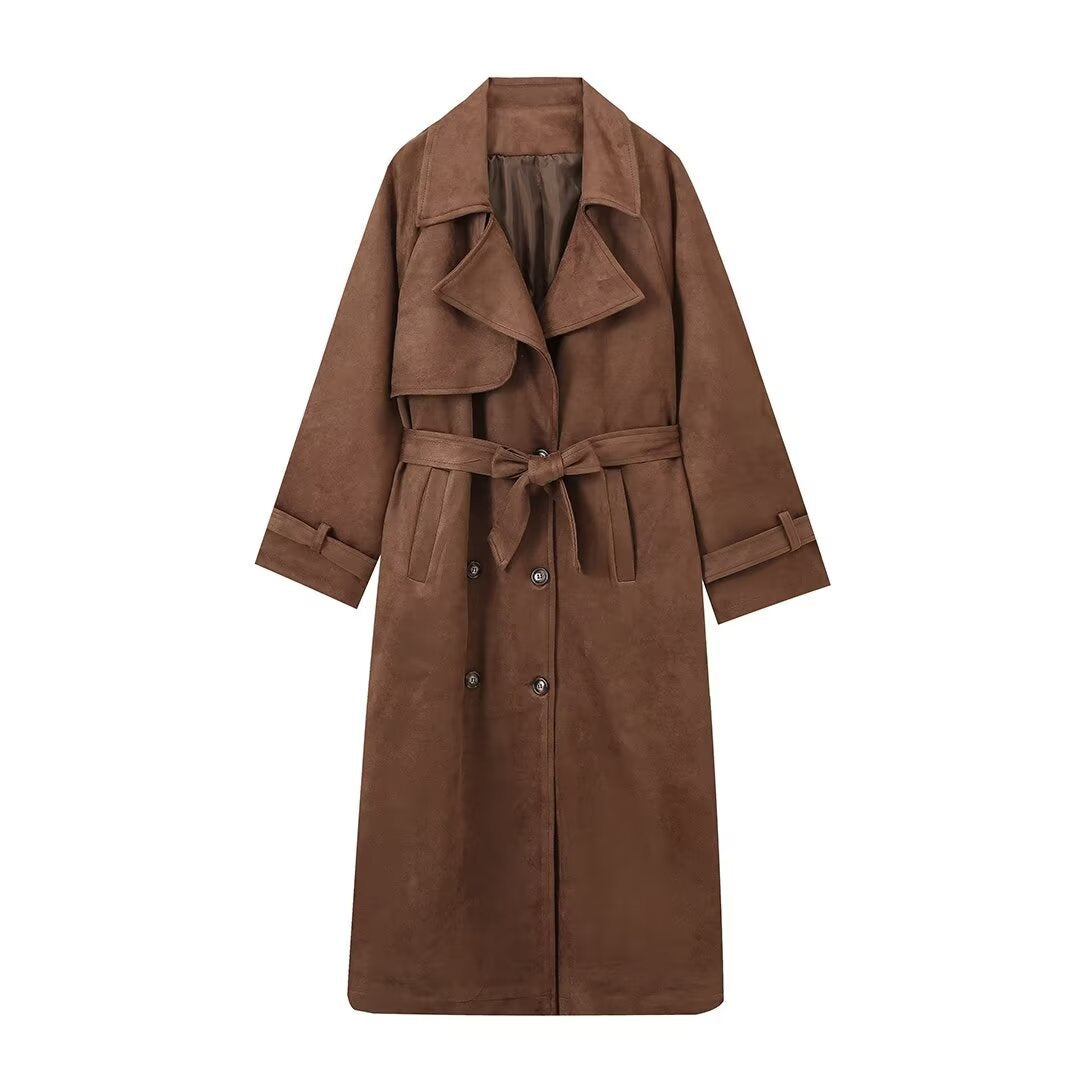 Damen elegante Suede Trenchcoat EB