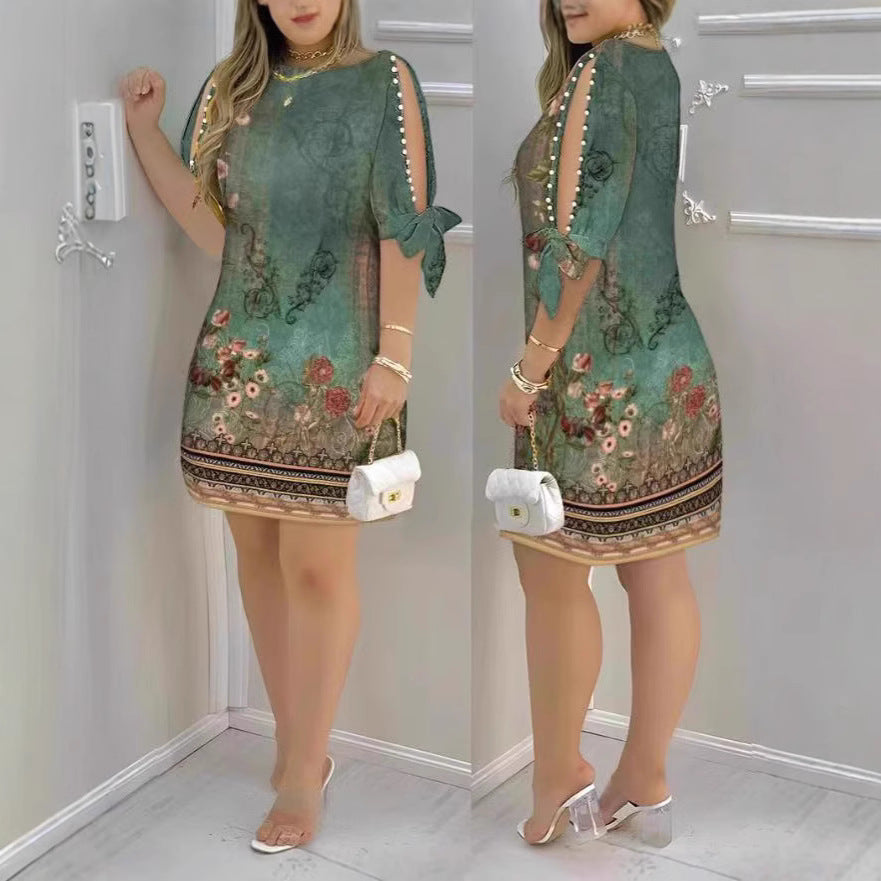 Damen Romantisches Minikleid mit transparenten Ärmeln und verspieltem Blumenmuster EB