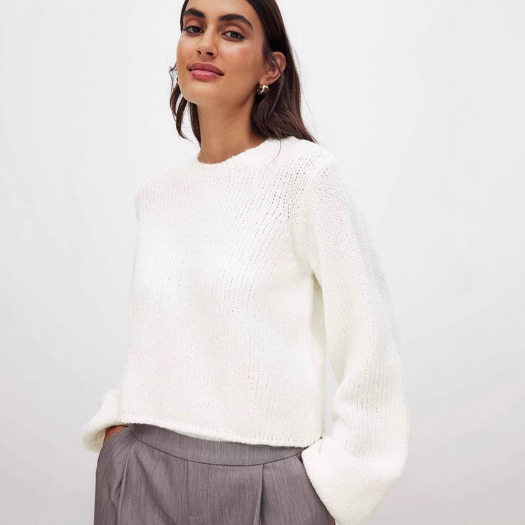 Damen Strickpullover mit offenem Rückendesign und eleganter Schnürung EB