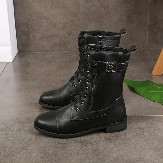 Damen nan knöchelhohe Schnürstiefel aus Lederimitat mit seitlichem Reißverschluss und strapazierfähiger Profilsohle EB