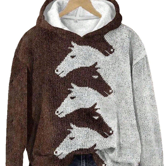 Damen Hoodie mit kreativem Pferdemuster & bequemer Passform | EB