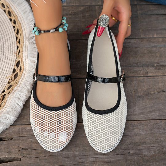 Damen Atmungsaktive Mary Jane Ballerinas mit Netzdesign EB