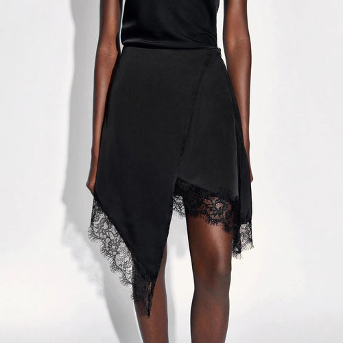 Damen nan asymmetrischer Wickelrock mit Spitzenbesatz und satinähnlichem Fall EB