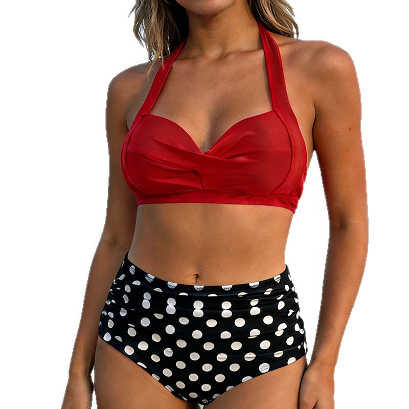 Damen Hochgeschnittener Bikini mit verspieltem Punkte-Design EB