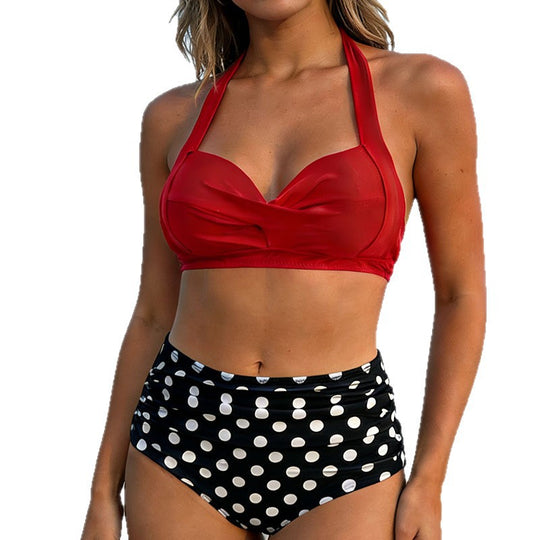 Damen Hochgeschnittener Bikini mit verspieltem Punkte-Design EB