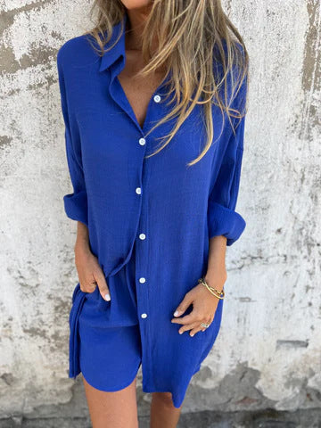 Damen Langärmlige Hemdbluse im Oversize-Stil mit Knopfleiste EB