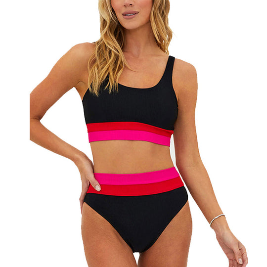 Damen Sportliches Bikini-Set mit komfortablem Crop-Top und hochgeschnittenem Höschen EB