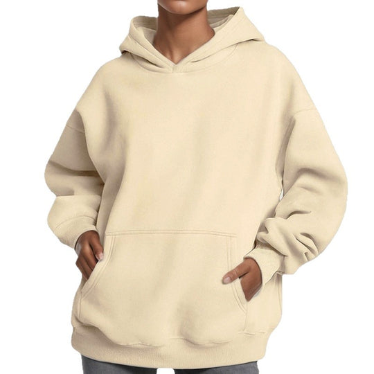 Damen nan extralanges Oversize Kapuzen-Sweatshirt mit Kängurutasche, weichem Fleece-Innenfutter und überschnittener Schulter EB