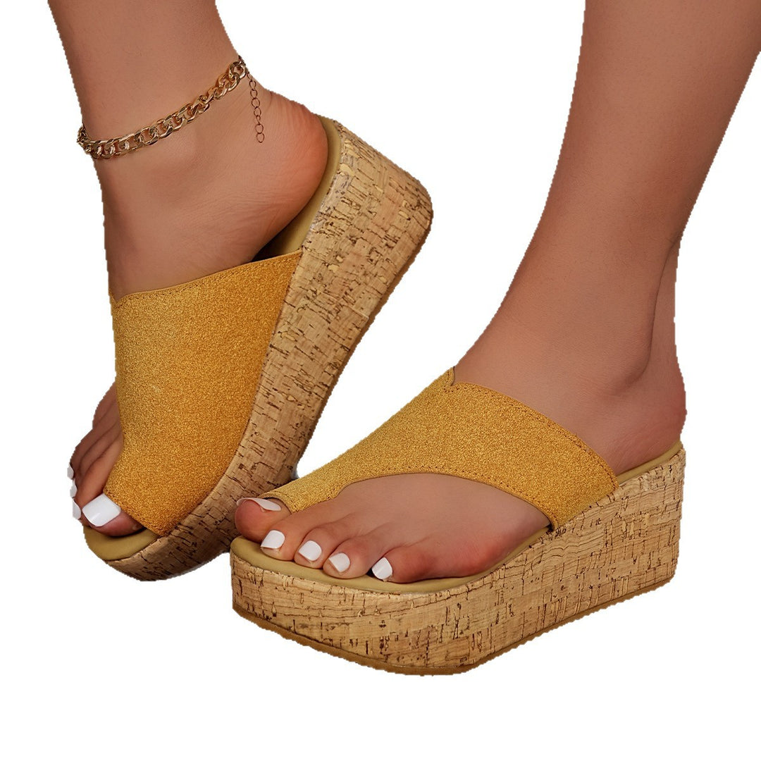 Damen Wedge-Pantoletten mit offenem Zehenbereich und rutschfester Korksohle EB