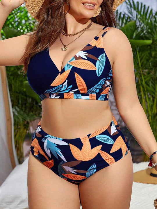 Damen Hochgeschnittener Bikini mit Wickeldesign und floralem Muster EB