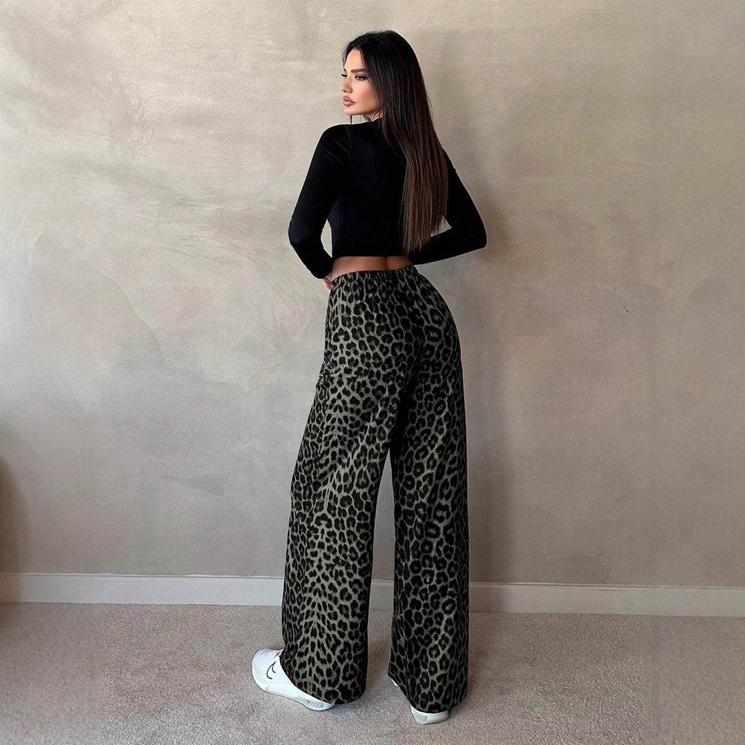 Damen Weite Palazzo-Hosen mit auffälligem Leopardenmuster EB