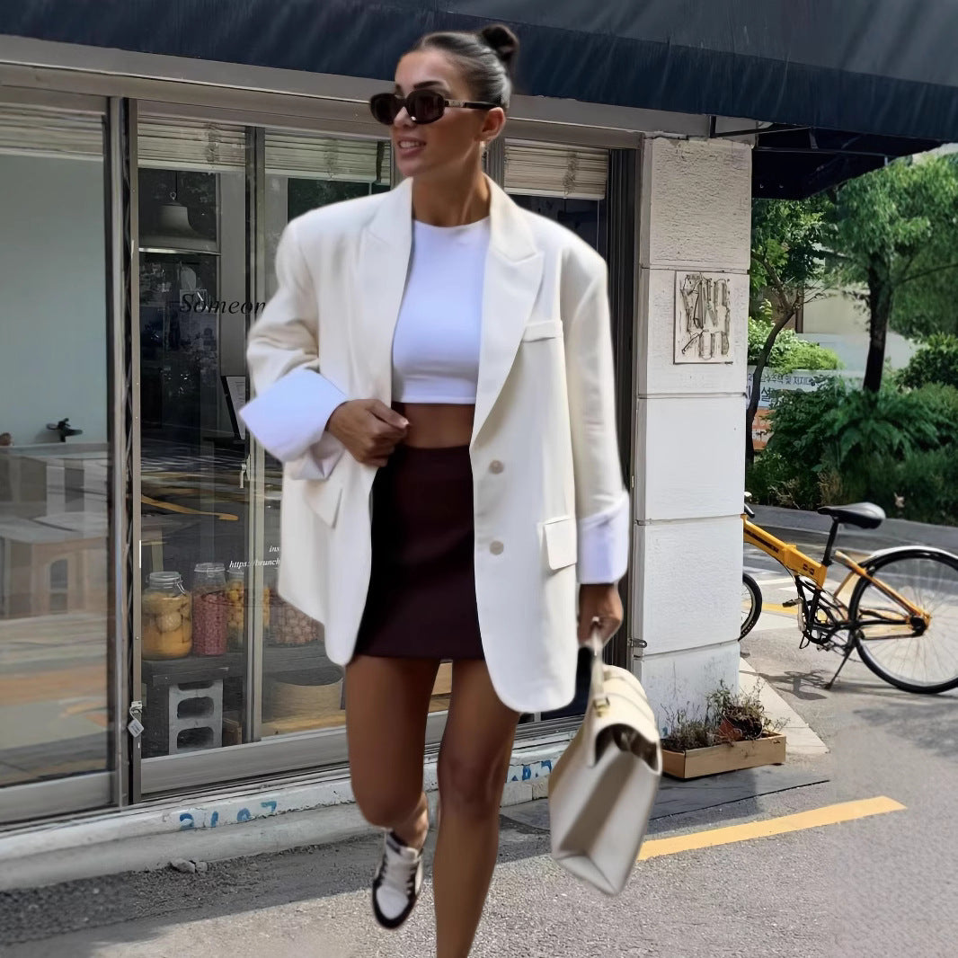 Damen Elegante Oversized-Blazerjacke mit praktischen Taschen EB
