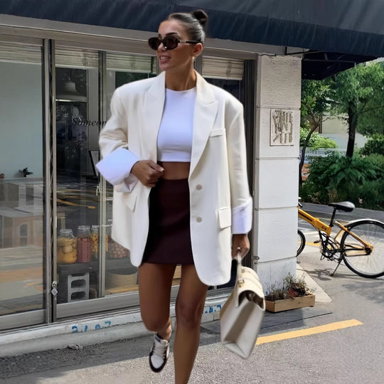 Damen Elegante Oversized-Blazerjacke mit praktischen Taschen EB