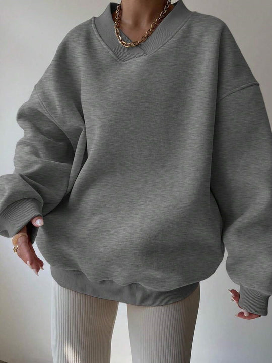 Damen Oversized V-Ausschnitt Sweatshirt mit verstärktem Rippkragen und extraweitem Cut EB
