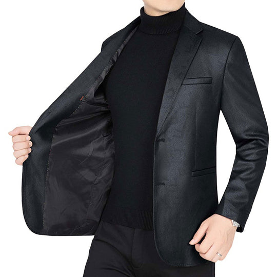 Herren Slim-Fit Sakko in Lederoptik mit fallendem Revers EB