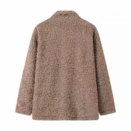 Damen kuschelige Fleecejacke mit hohen Kragen und Druckknopfverschluss EB
