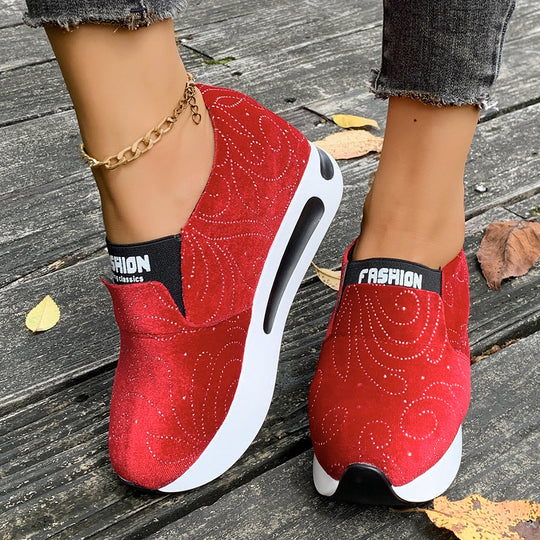 Damen Bequeme Slip-On Sneakers mit Glitzer-Design EB