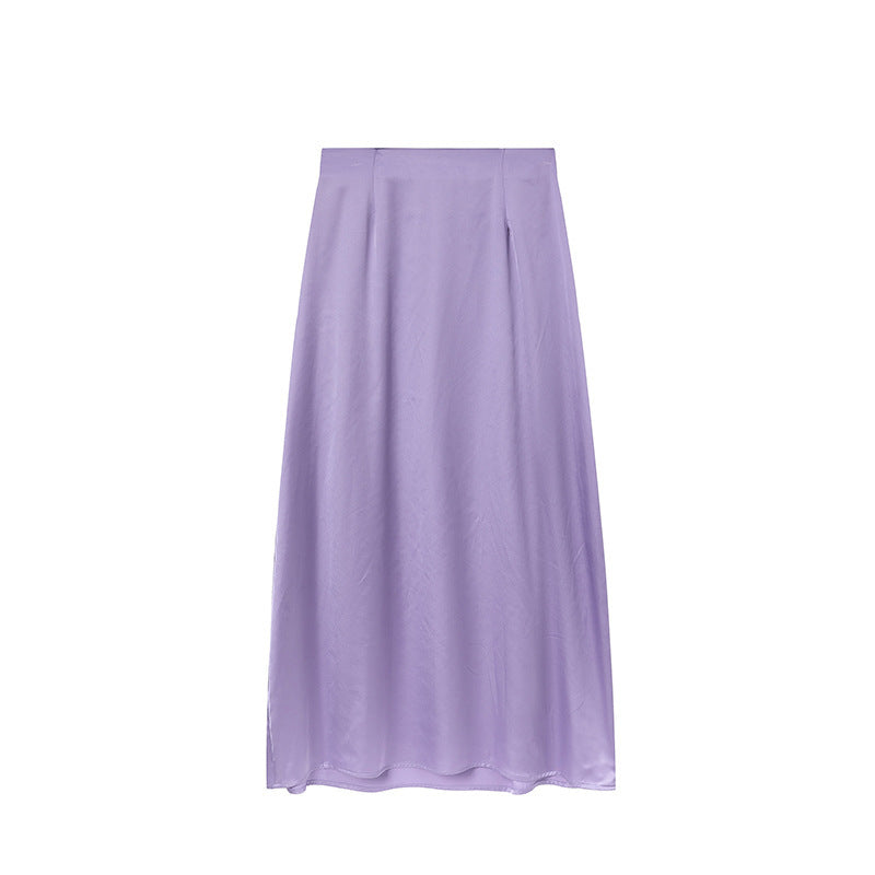 Damen Bodenlanger Satin Maxi-Rock EB