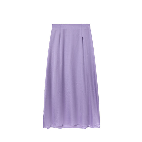 Damen Bodenlanger Satin Maxi-Rock EB