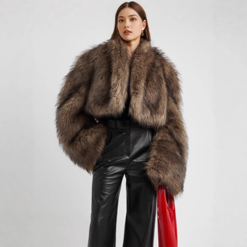 Damen luxuriöser Kunstpelz-Cropped-Bolero EB