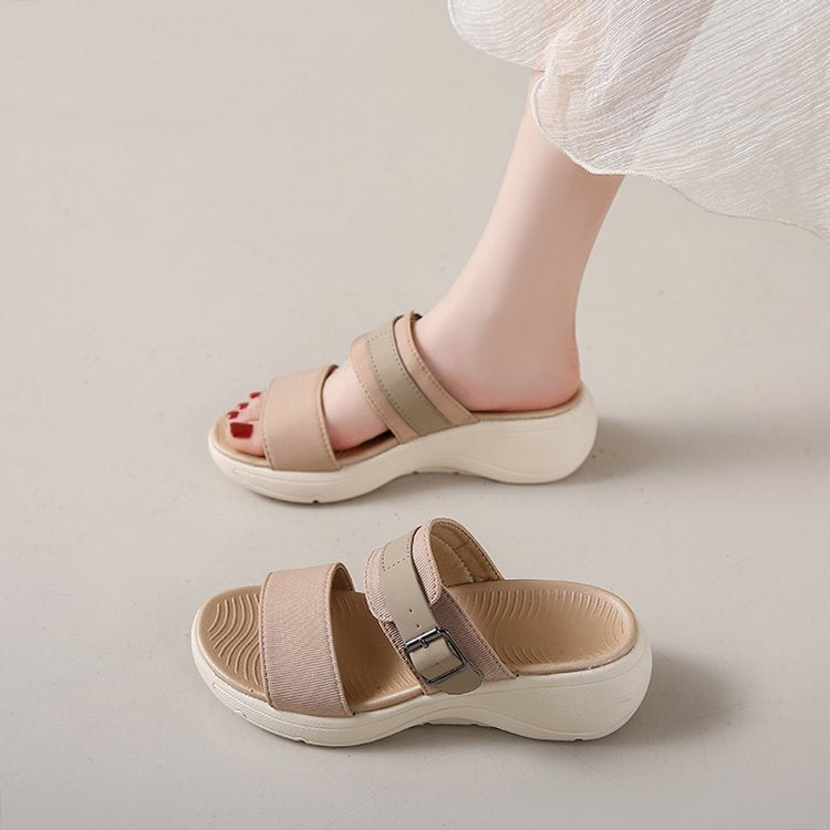 Damen bequeme Sandalen mit breitem Riemen und ergonomischer Sohle EB