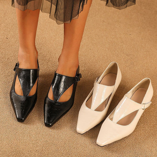 Damen elegante Peeptoe-Ballerinas mit modischem Riemen und komfortablem Absatz EB
