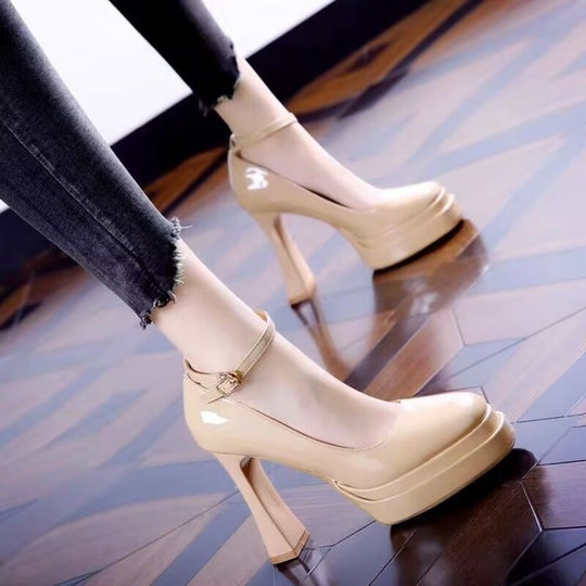 Damen High Heel Plateau-Pumps mit verstellbarem Knöchelriemen EB