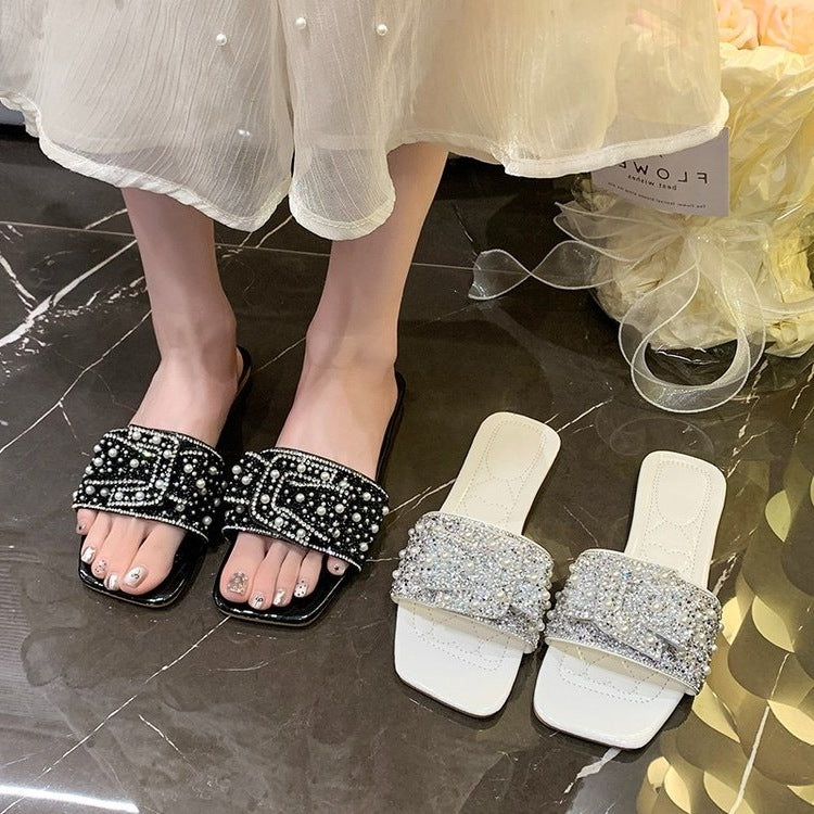 Damen Lifestyle Slides mit eleganter Perlenschließe EB