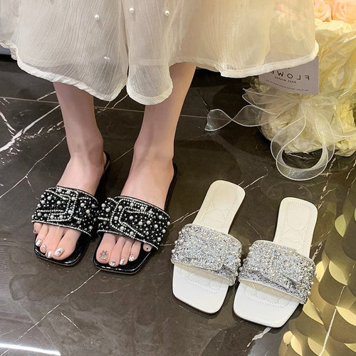 Damen Lifestyle Slides mit eleganter Perlenschließe EB