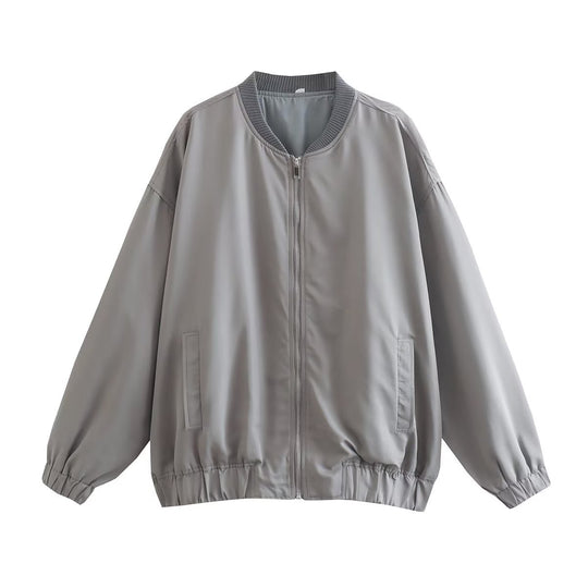 Damen lässige Bomberjacke aus leichtem Material mit elastischem Saum und praktischen Taschen EB