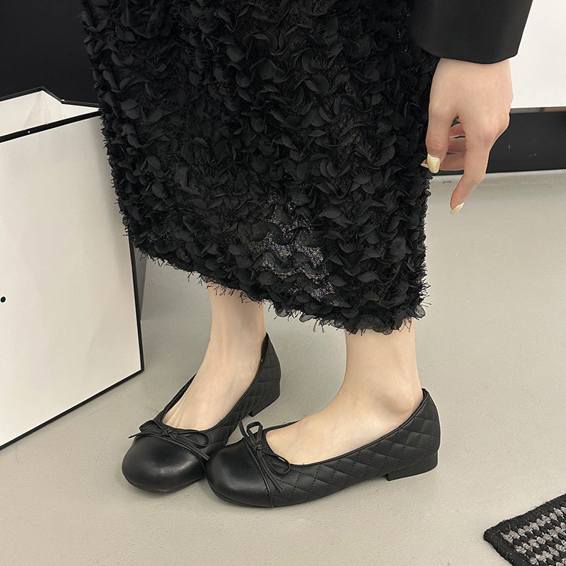 Damen edle Ballerinas mit feinem Schleifendetail und kontrastierendem Zehenbereich EB