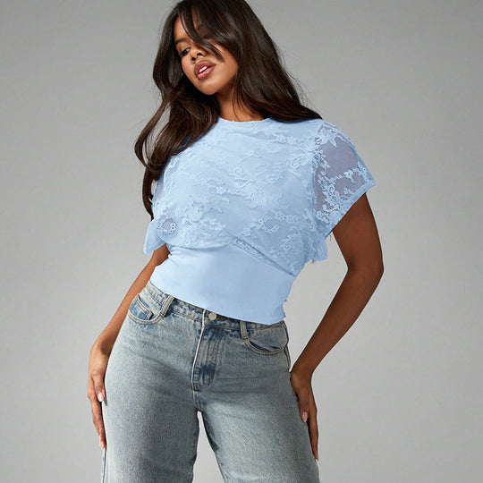 Damen Elegant strukturiertes Oberteil mit Spitzendetails EB