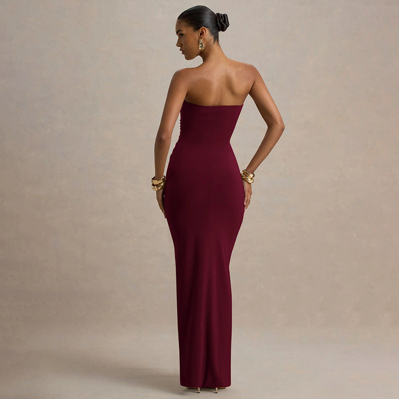 Damen Maxikleid mit schickem trägerlosem Design und figurschmeichelnder Raffung EB